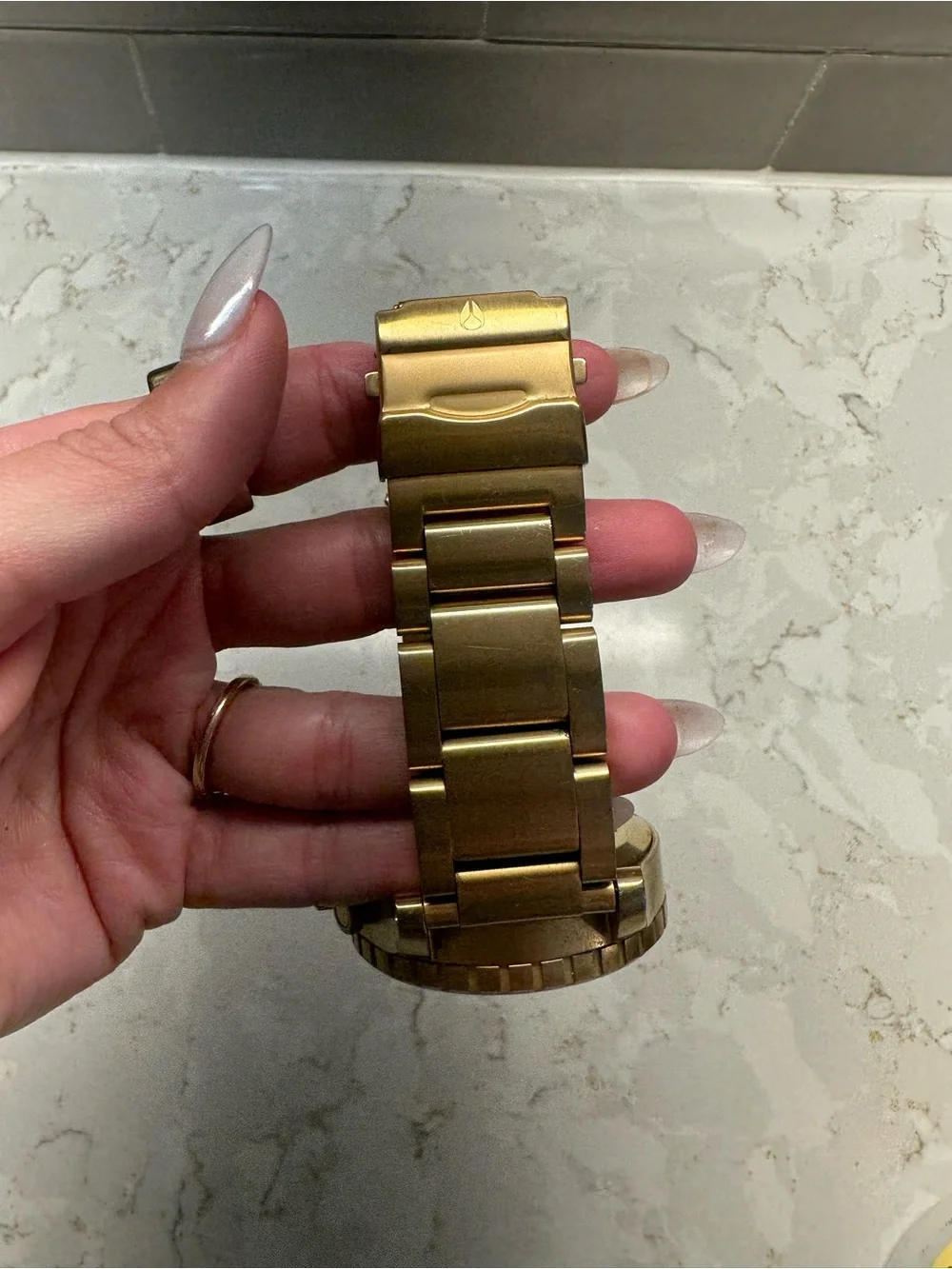 Nixon Gold-Tone Bracelet Watch with Blue Dial